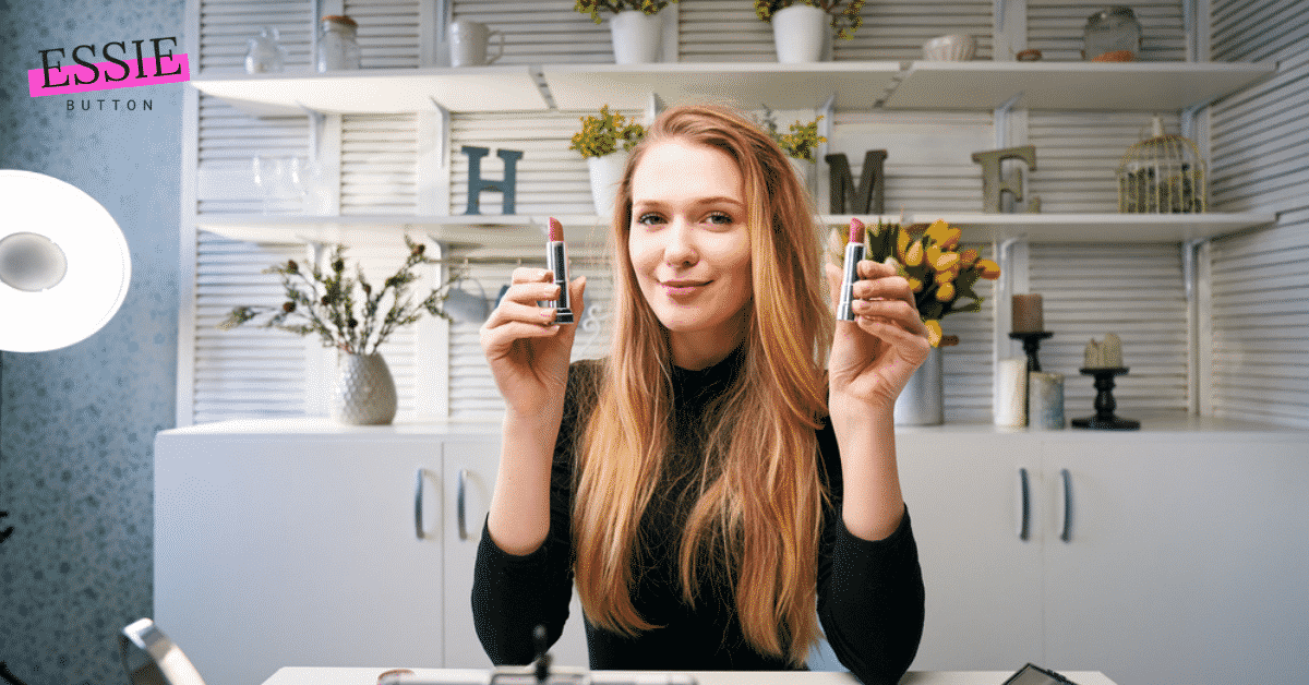 Beauty blogger comparing lipsticks to see if one is a knockoff